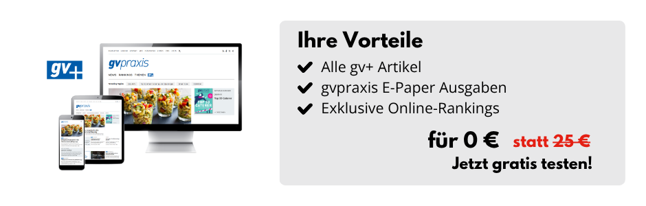Desktop-Bildschirm, Tablet und Smartphone mit der Website gvpraxis.de, daneben eine Infobox: Ihre Vorteile: Alle gv+ Artikel, gvpraxis E-Paper-Ausgaben, Exklusive Online-Rankings für 0 € statt 25 € - Jetzt gratis testen!